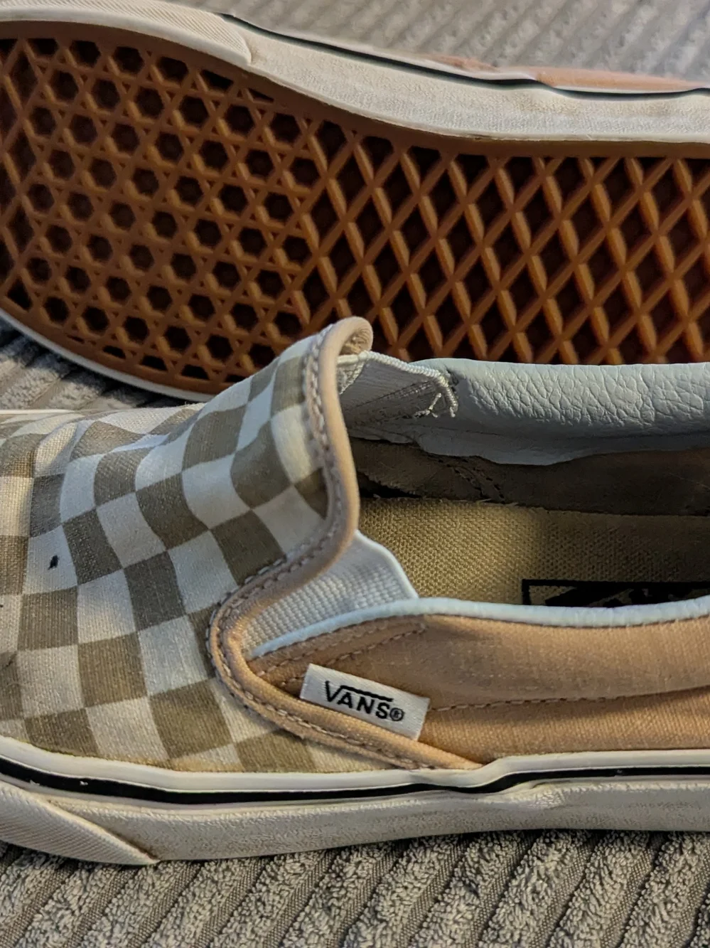 Vans Classic Slip-On Checkerboard in Beige and White